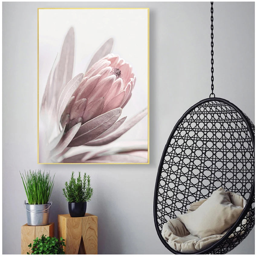 Scandinavian Living Bedroom Room Decoration Pictures Flowers Wall Art Peony Posters Floral Print Protea Rose Canvas Painting