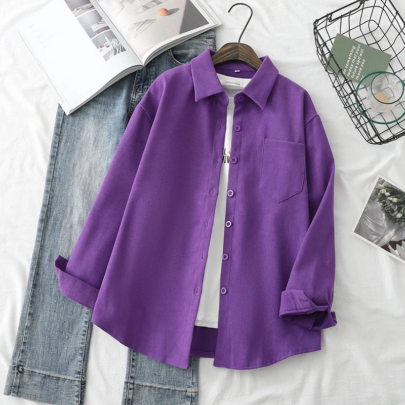 Women Blouses Solid Shirts Tunic Womens Tops And Blouses 2026 Womenswear Long Sleeve Clothing Button Up Down Loose White New