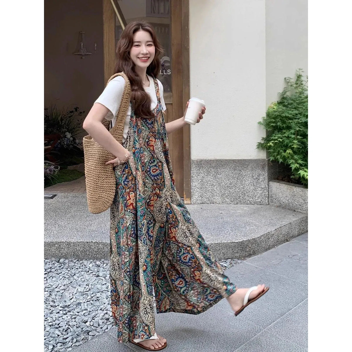 Summer Women's Jumpsuit 2026 New Vintage Bohemian Rompers Casual Fashion Printed Wide Leg Pants Female Sleeveless Strap Overalls