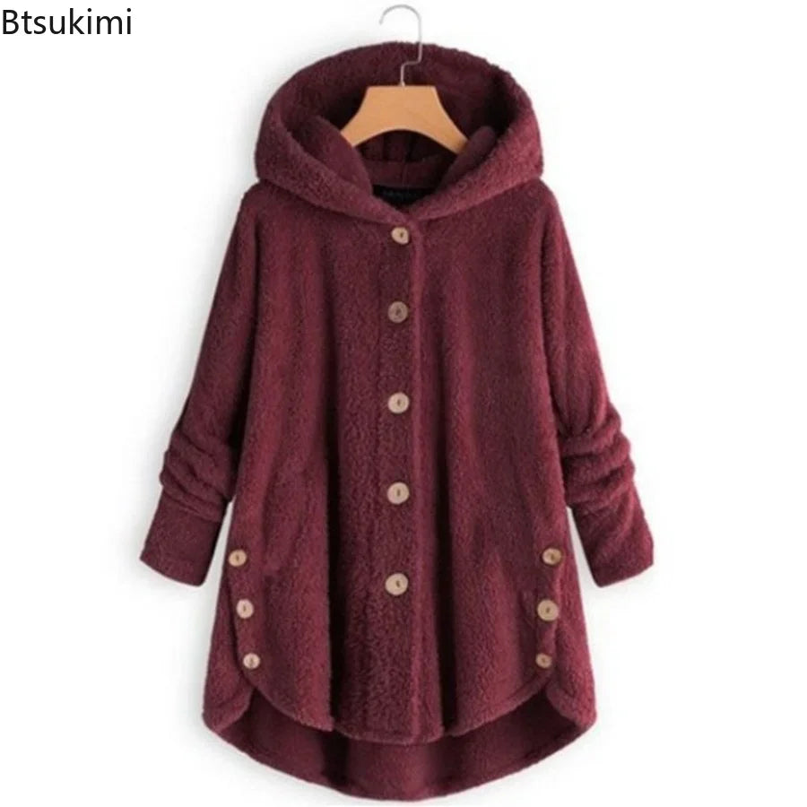 Autumn Winter Women's Warm Coats Fashion Plush Jackets Loose Casual Irregular Long Sleeve Hooded Windproof Jackets Women Outwear