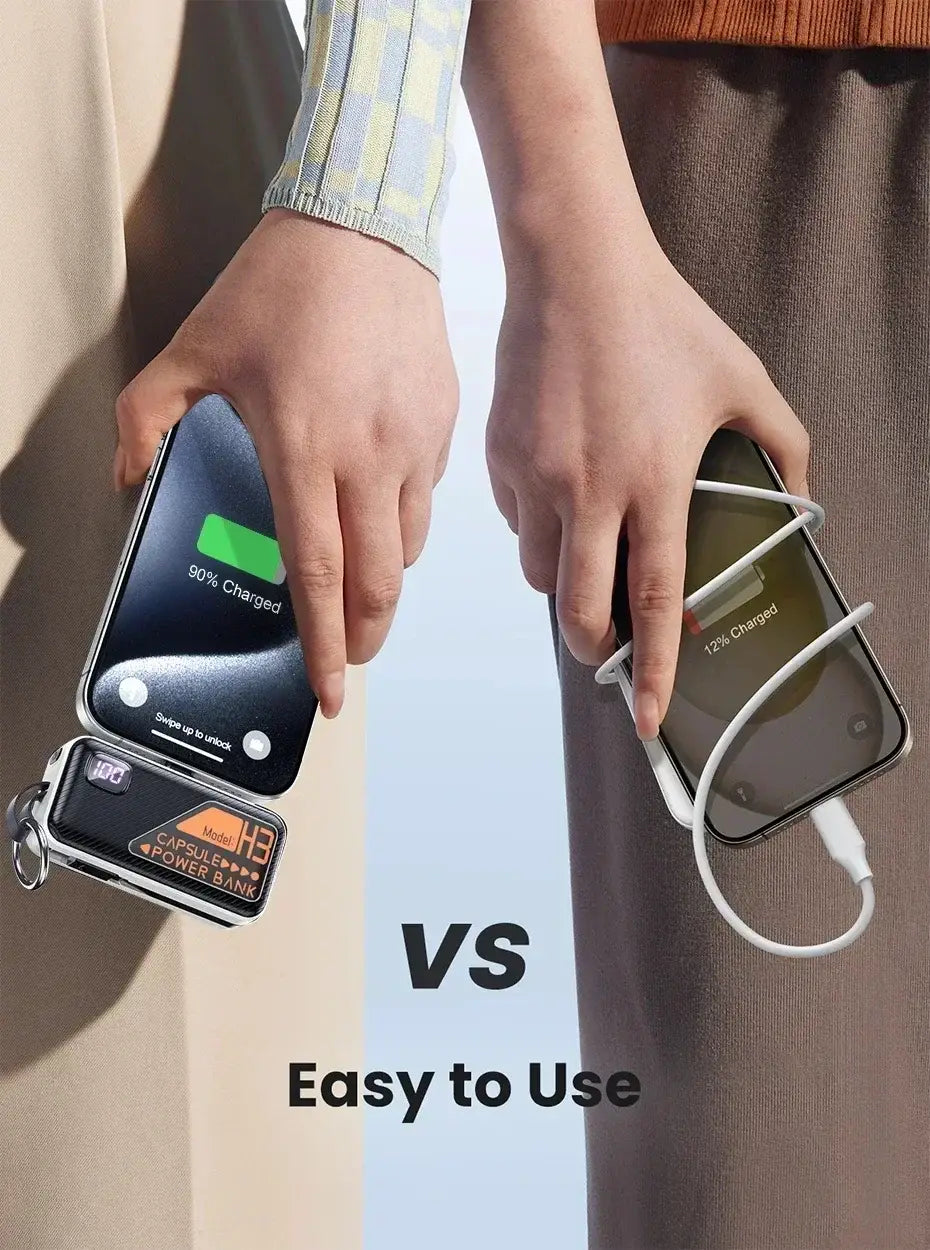 Black and silver portable power bank 5000mAh with digital display showing model h3 for fast charging and convenient power management.