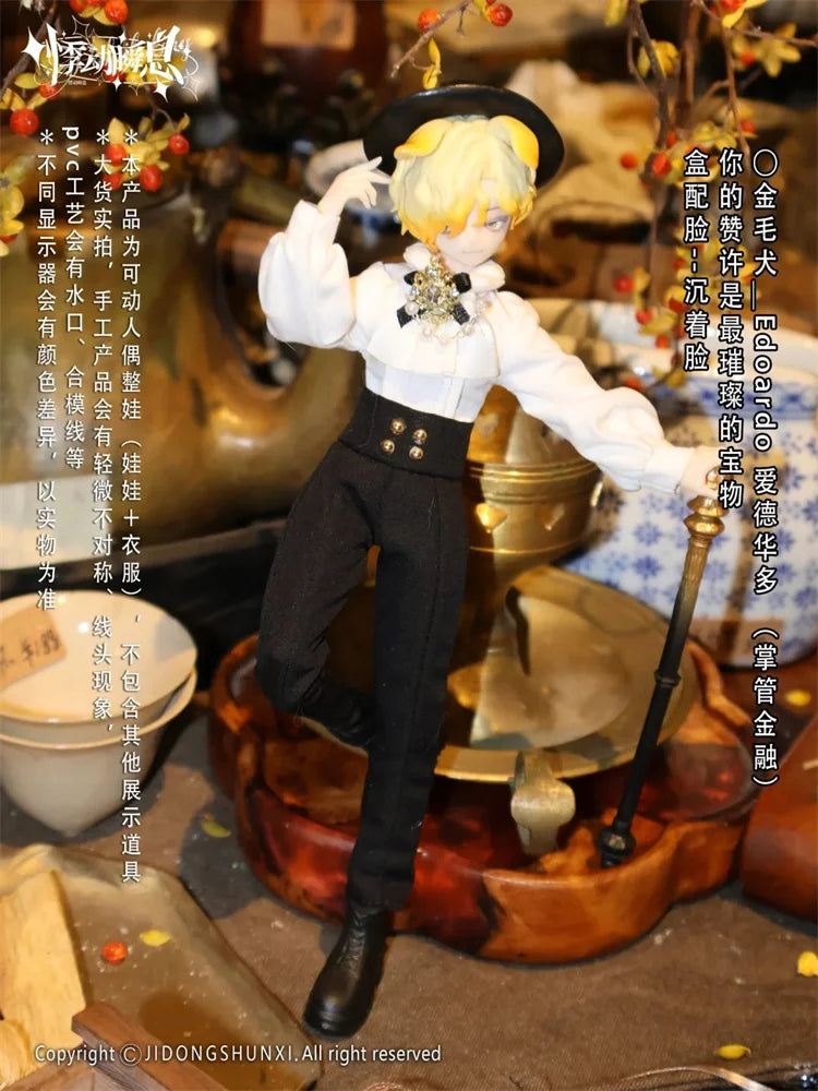 Figura coleccionable de anime gótico de acabado en producto final detallada a escala 1/6: personaje de cabello rubio que lleva un sombrero negro de copa, blusa blanca con lazo y pantalones negros.