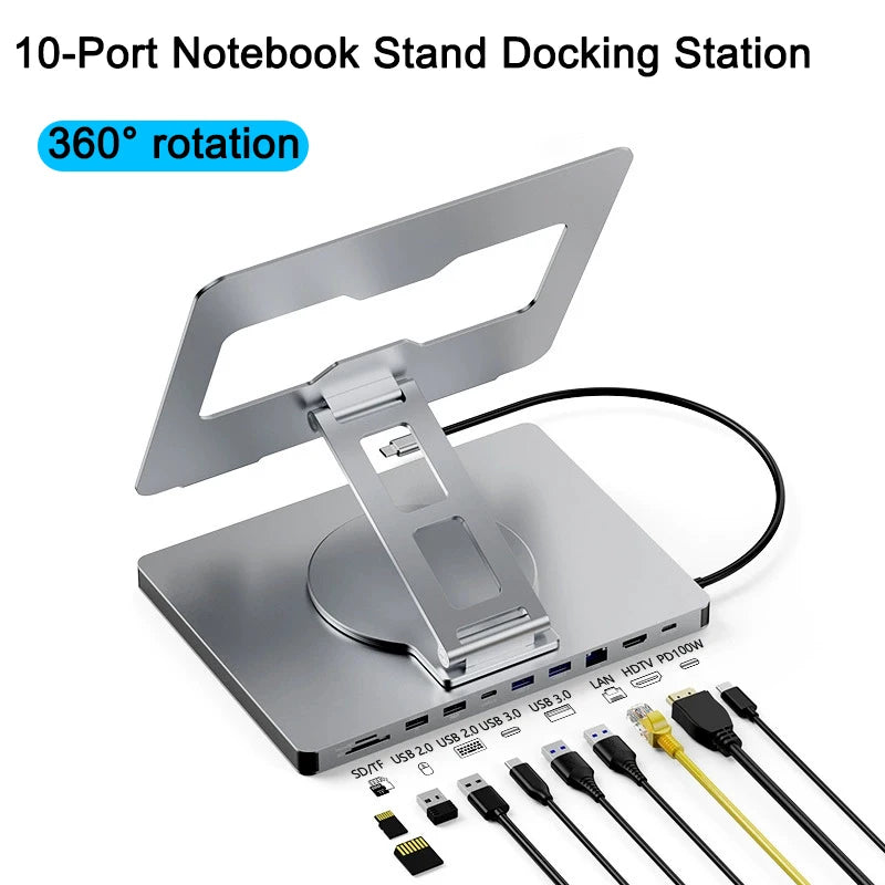USB C Docking Station Aluminum Alloy Docking Station Laptop Stand HDMI-Compatible Multiple Ports Hub PD USB3.0 Gigabit Ethernet
