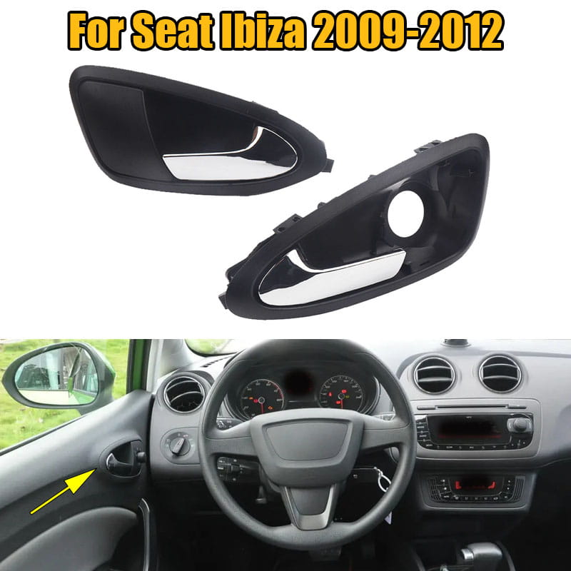 black plastic seat ibiza front inner door handle set 2009 2012 with polished chrome accent strip designed for 2009-2012 models