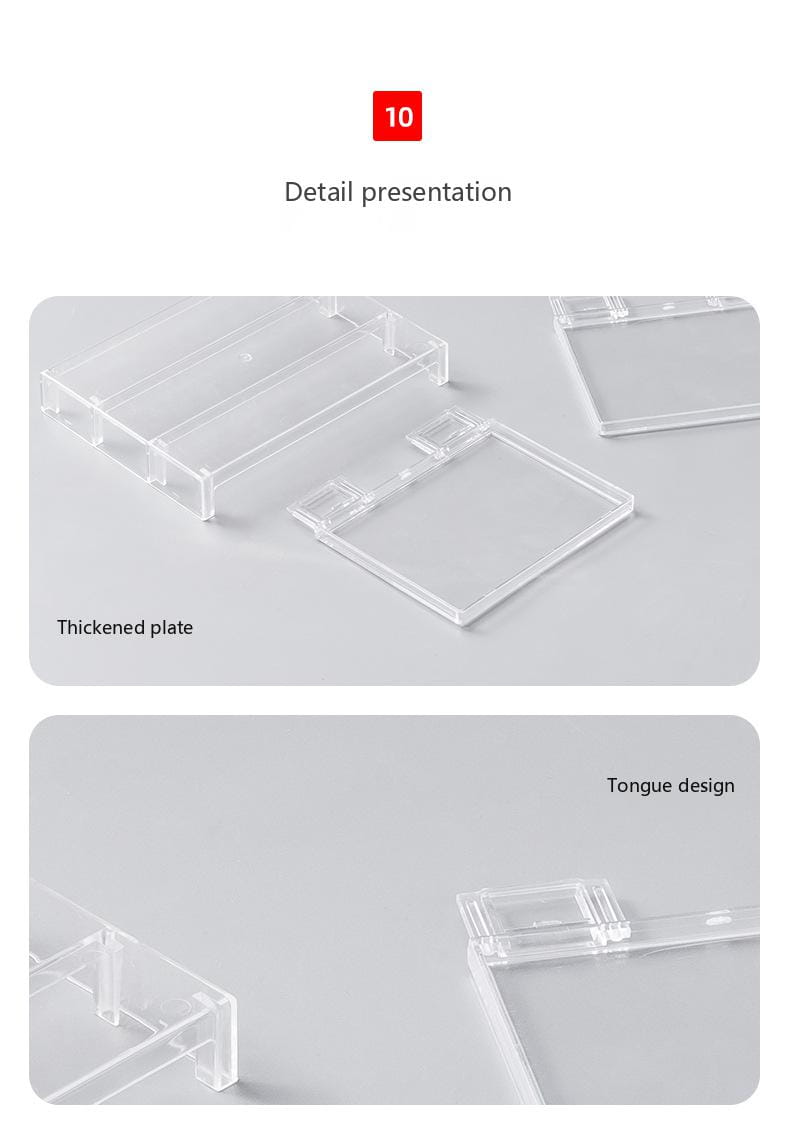 Clear expandable cabinet organizer and spice rack featuring a clear acrylic nameplate with a thickened plate and tongue design.