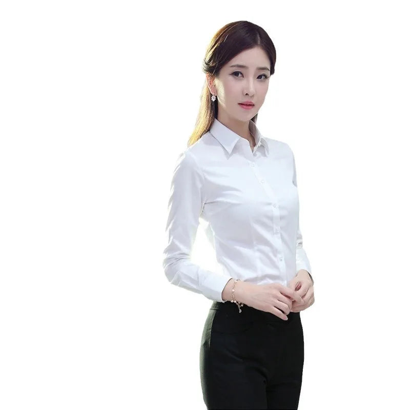Chic Professional Shirts Women Casual Business Basic Turn-Down Collar Long Sleeve Shirt Spring Autumn Versatile Solid Inner Wear