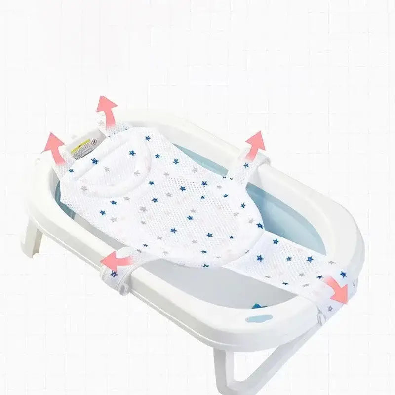 weißes Sternmuster-Netz-Baby-Badewannenmattenkissen mit gepolsterten Kanten und verstellbaren Trägern für ein Neugeborenen-Unterstützungskissen