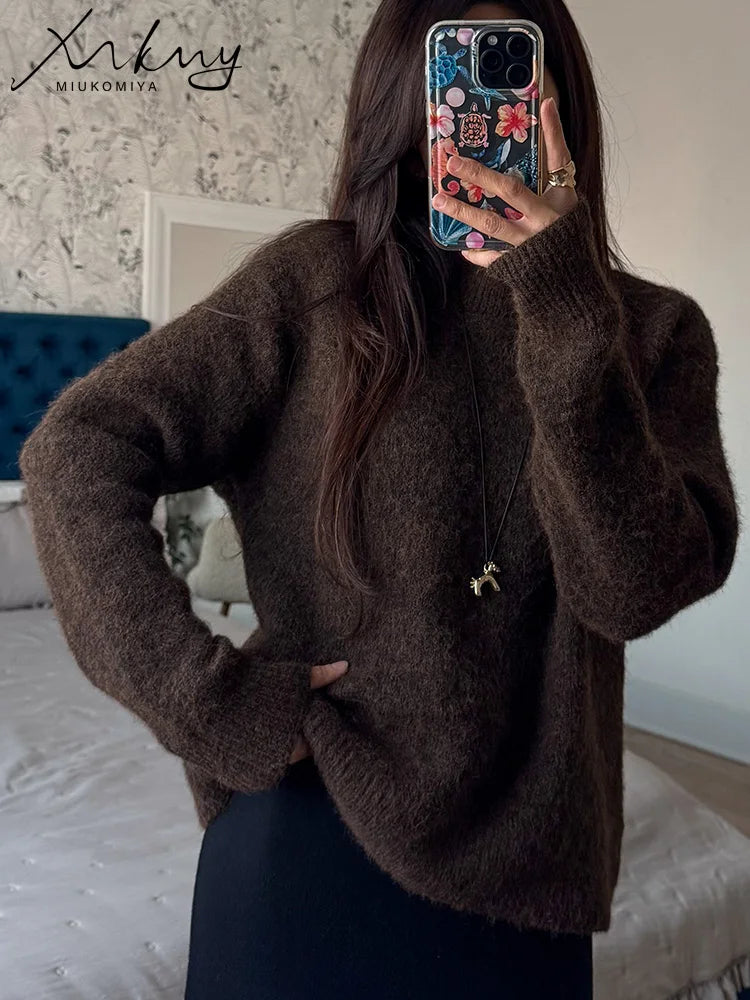 Women's Winter Sweater Warm Pullovers O Neck Knitwear Loose Knit Jumpers Basic Brown Sweaters For Women Winter Pink