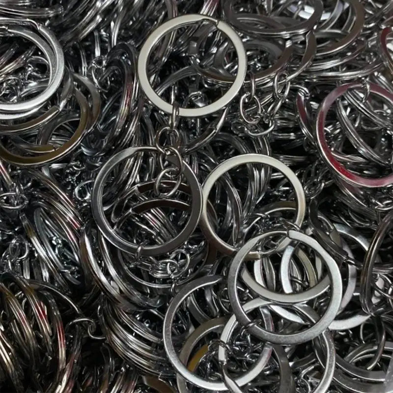 shiny silver metal keychains with split rings and small chain links for secure key organization