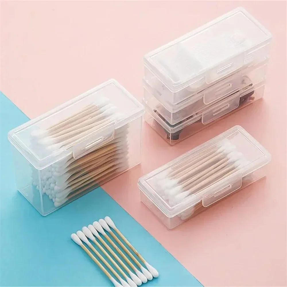 For Clear Plastic Storage Box With Hinged Lid Stackable Small Container For Cotton Swab Craft Hardware Cosmetic Accessories Case