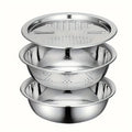 3-Piece Kitchen Set, Stainless Steel Mixing Bowl & Cutting System, Easy Clean Design, Space-Saving, Ideal for Home Cooking