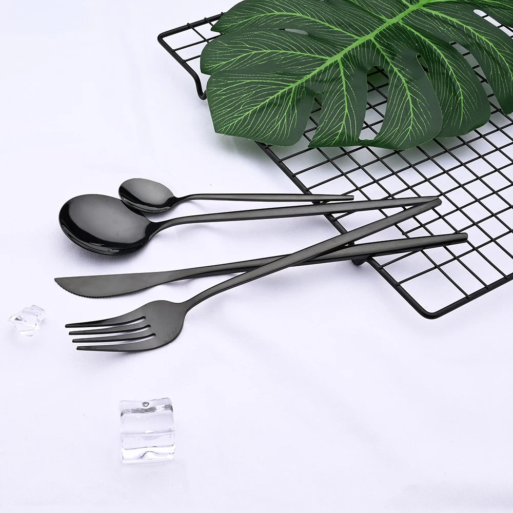 Stainless Steel Tableware 24-Piece Set Knife, Fork and Spoon Set Western Tableware 6 People Black Spoon Fork