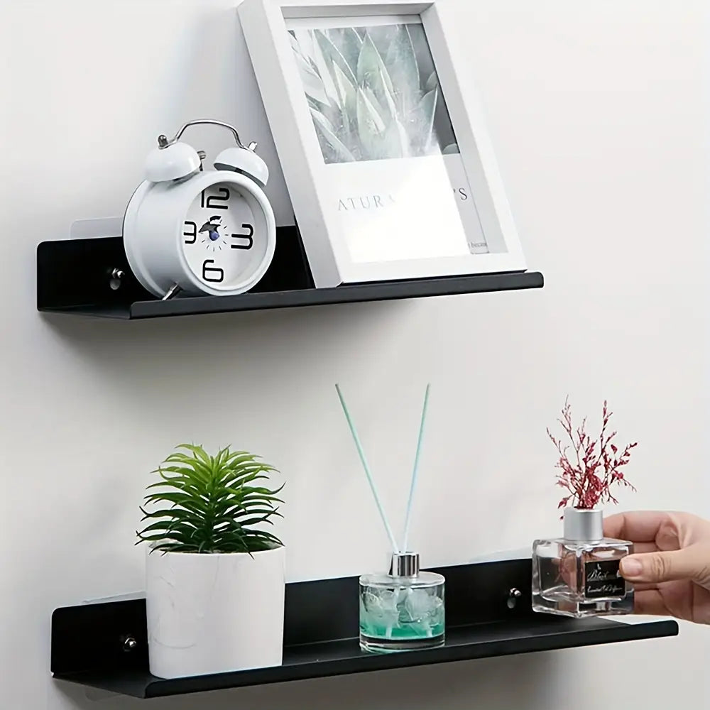 Estante flotante de aluminio negro mate montado en la pared, de aleación de aluminio, con un diseño minimalista y elegante y acabado negro mate, en configuración tipo montado en pared