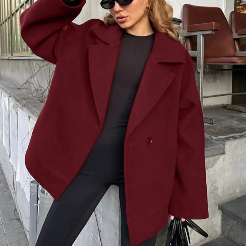 Fall Winter Woolen Coat Women's Elegant Loose Suit Collar Tie Joker Long-sleeved Woolen Coat Women's Clothes