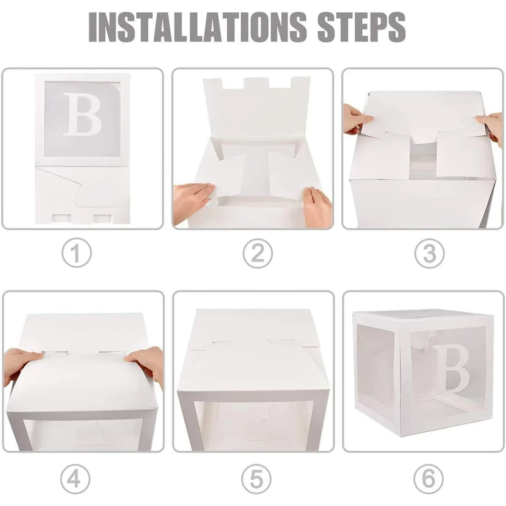 Baby Boxes with Letters for Baby Shower 4 Pcs Clear Balloon boxes Baby Sign Transparent Baby Shower Decorations Block Boxes