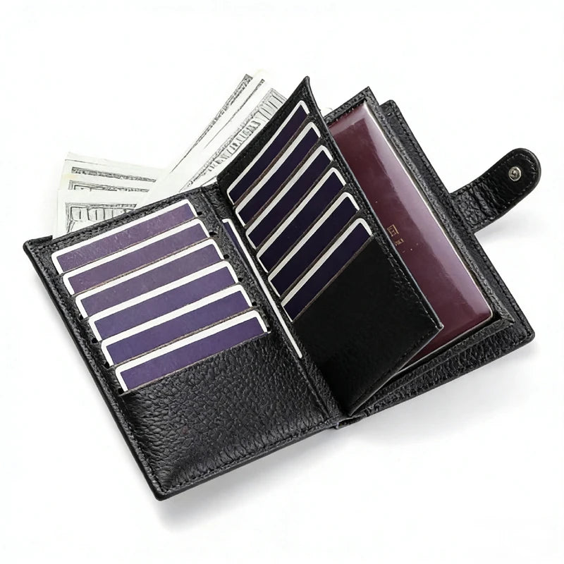Men Women Leather Passport Wallet Large Capacity Multi Card Holder Zipper Coin Pocket RFID Blocking Clutch Secure Travel Organiz
