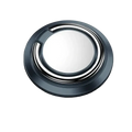 A circular magnetic phone holder finger ring stand with a reflective silver center and dark gray outer ring