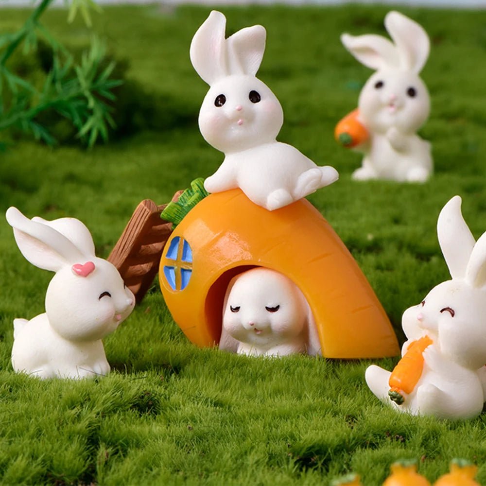 Easter Cute Resin Bunny Rabbit Figurine Micro Landscape DIY Home Room Decoration Garden Decor Miniature Ornament Accessorie