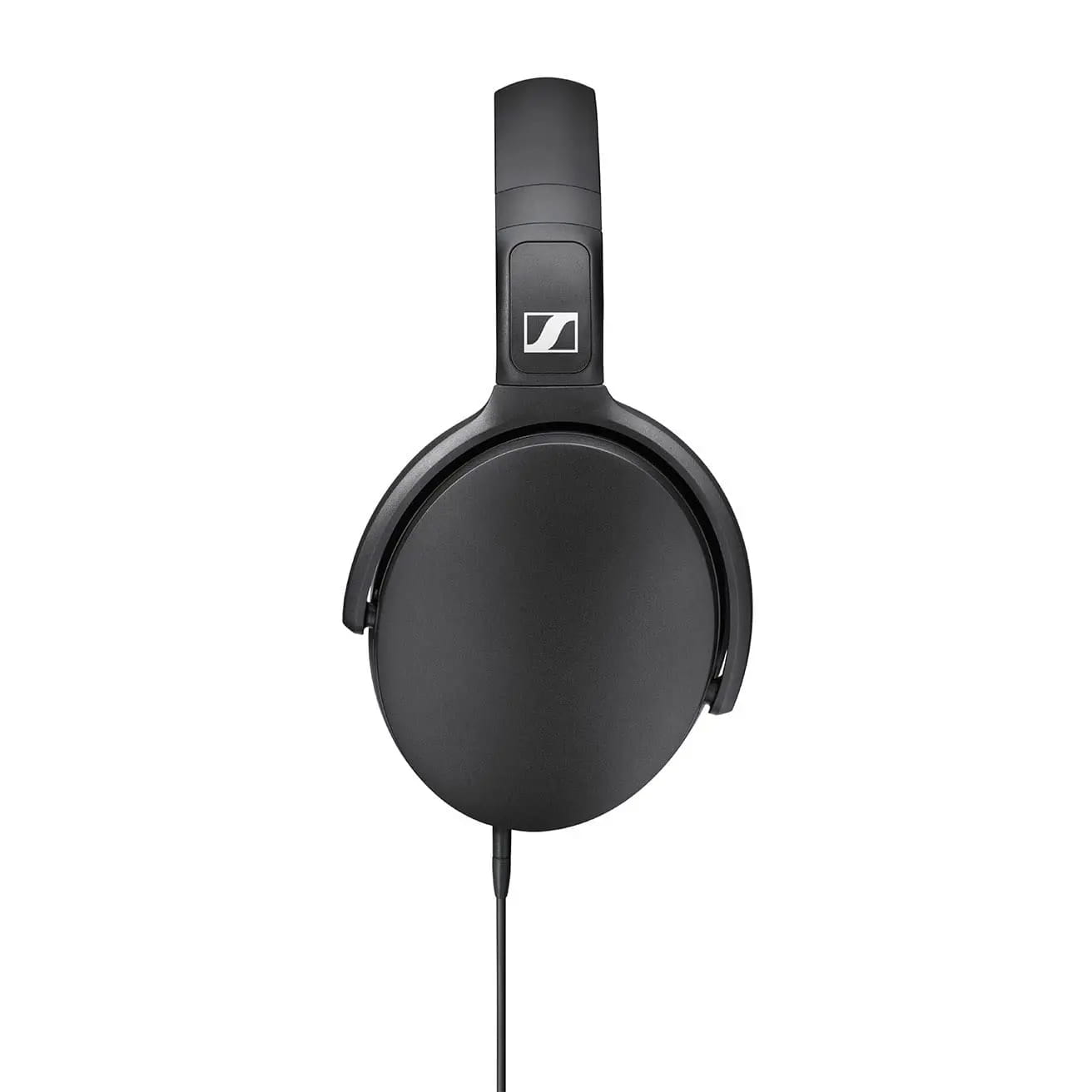 Black sennheiser hd400s wired over ear headphones with a sleek matte finish and the sennheiser logo on the headband.