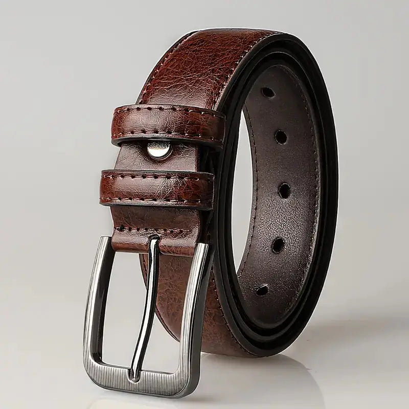 Ceinture pour hommes en simili cuir à boucle à broche en cuir marron avec boucle ton argent