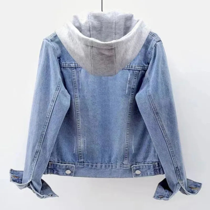 Jacket Coat Padded Jacket Women's Winter Denim Stylish Fleece-lined Thickened Hooded Warm Long Sleeves Cropped New Casual Niche