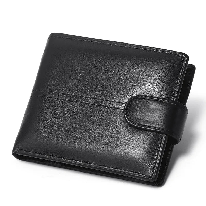 Men's Genuine Leather Wallet, Rfid Anti-Theft Brush, Anti-Magnetic, Short Coin Purse, Large Capacity, Multi-Slot Buckle Wallet