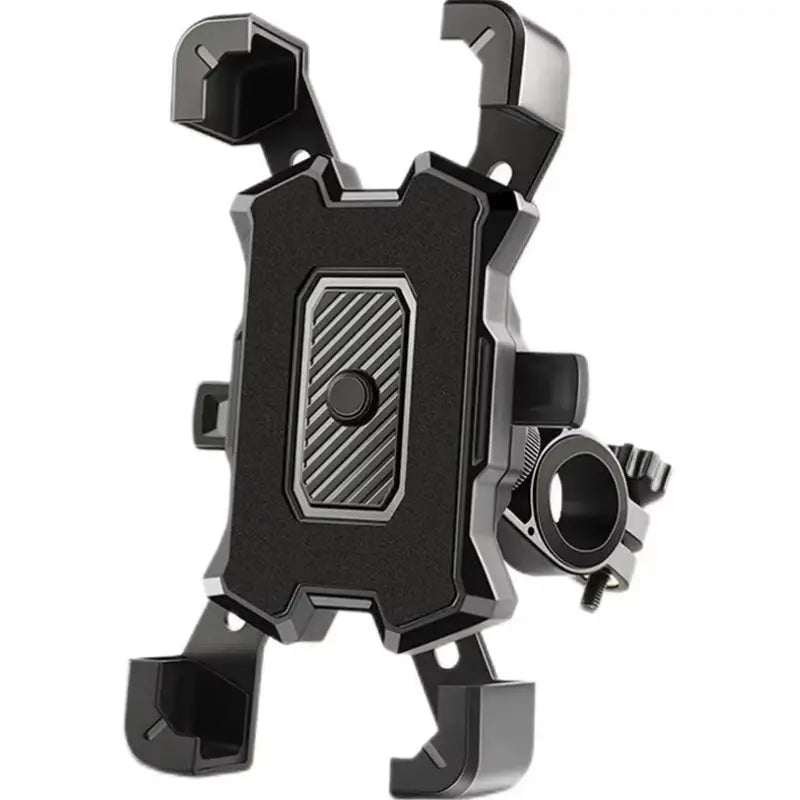 black and silver adjustable bicycle phone holder 360 rotatable mount with textured grip panel designed for secure motorcycle attachment