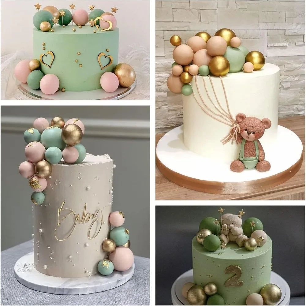20Pcs Happy Birthday Ball Cake Gold And Silver Foam Ball Wedding Party Birthday Cake Anniversary Decor DIY Party Home Decoration