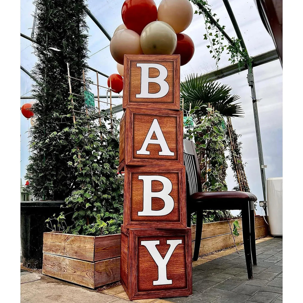 First Birthday Balloon Boxes  3 Wood Grain Brown Blocks 1st Birthday Balloon Boxes Teddy Bear Birthday Party Decorations