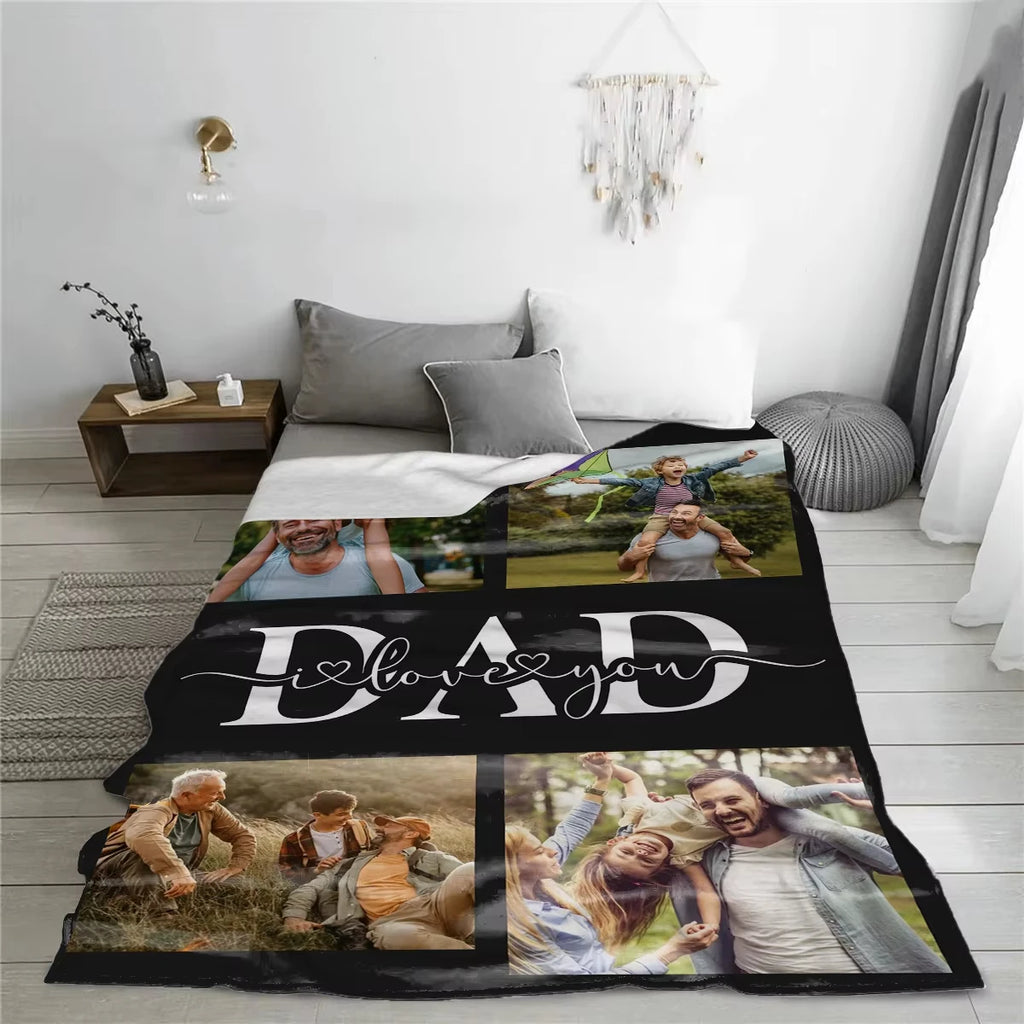 Fathers Day Gifts Personalized Custom Blanket Customizable Photos Throw Blankets For Dad Birthday Present From Daughter or Son