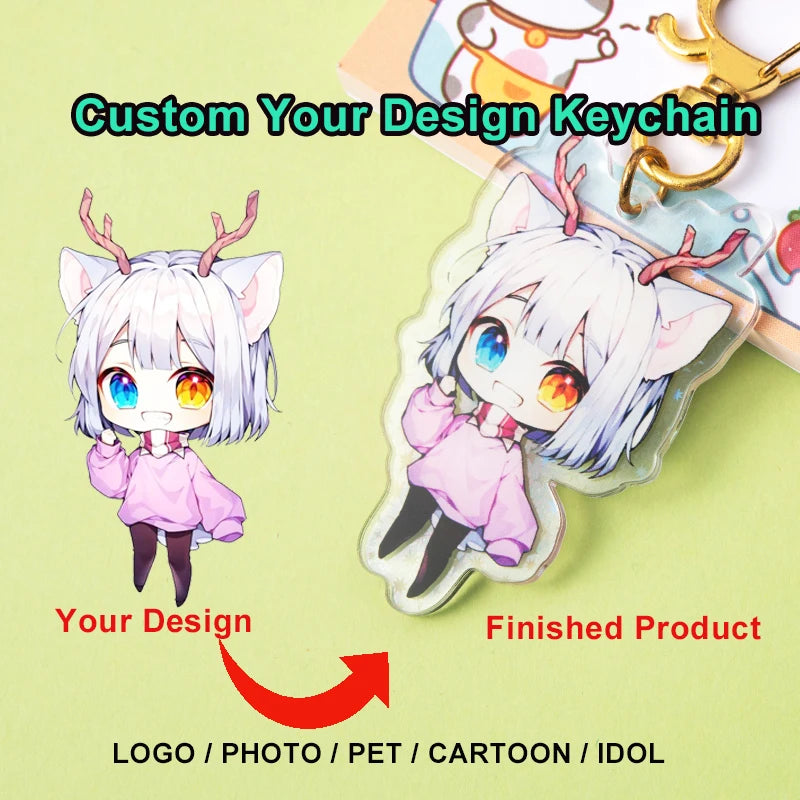 Custom Keychains Cartoon Llavero Key Chain Photo Customized Anime Charms Hologram Clear Acrylic Personalized Designer Keychains