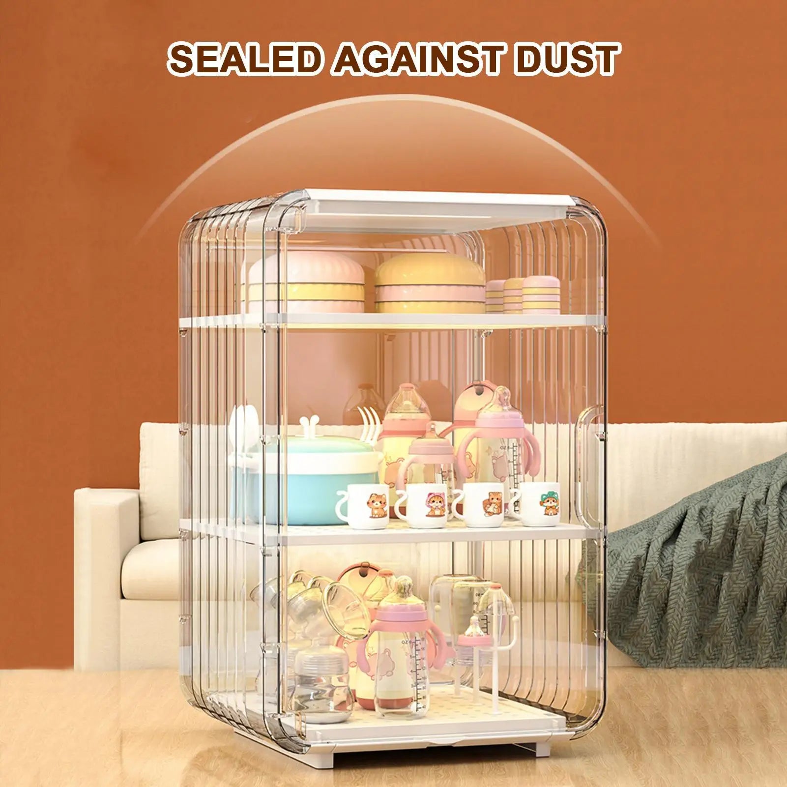 Baby Bottle Storage Organizer Toddler Cutlery Organizer Clear Dustproof Bottle Holder for Kitchen Bathroom Table Bedroom Fridge