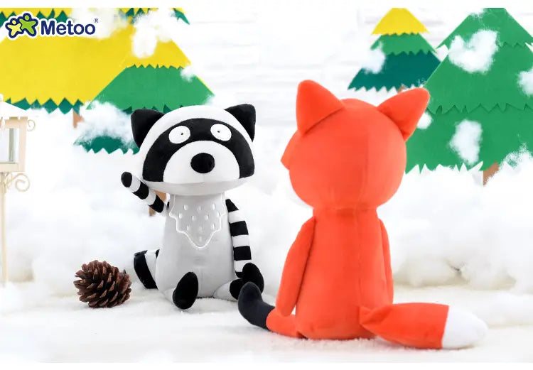 Cute stuffed animal fox plush toy 33cm featuring a gray and black plush raccoon design with white accents and striped limbs made of soft fabric material.