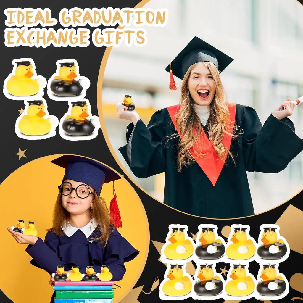 6/12/24 Sets of Graduation Rubber Duck and Grad Gift Candy Boxes with Yellow Tassel Mini Graduation Duck Bulk Grad Party Favors