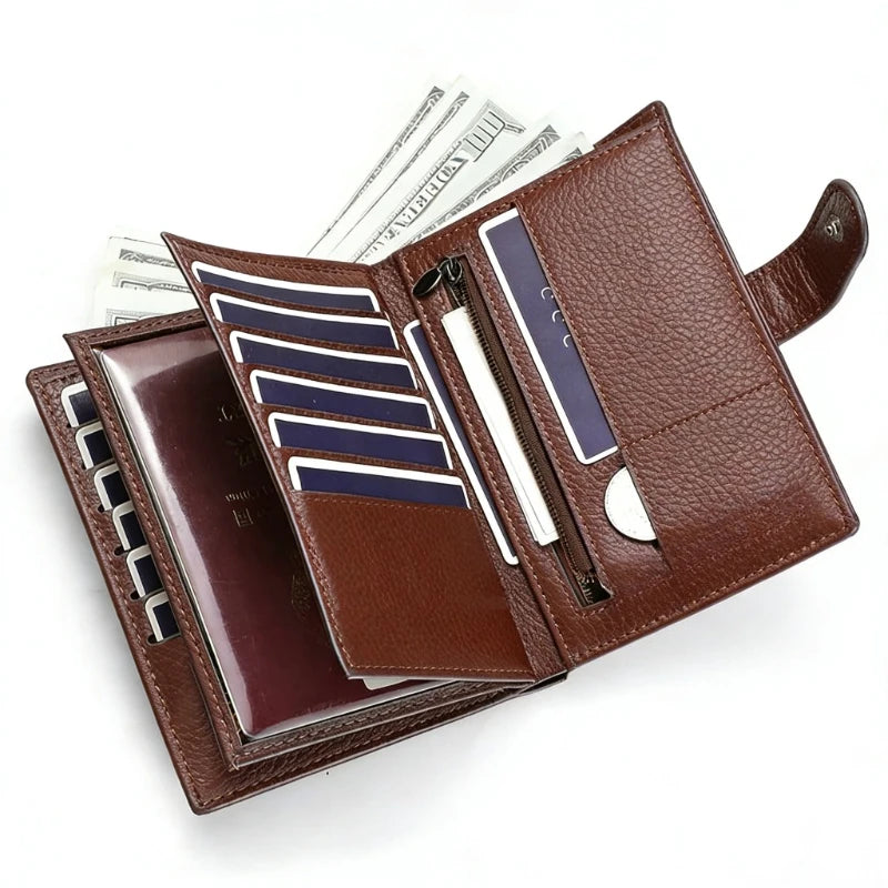 Men Women Leather Passport Wallet Large Capacity Multi Card Holder Zipper Coin Pocket RFID Blocking Clutch Secure Travel Organiz