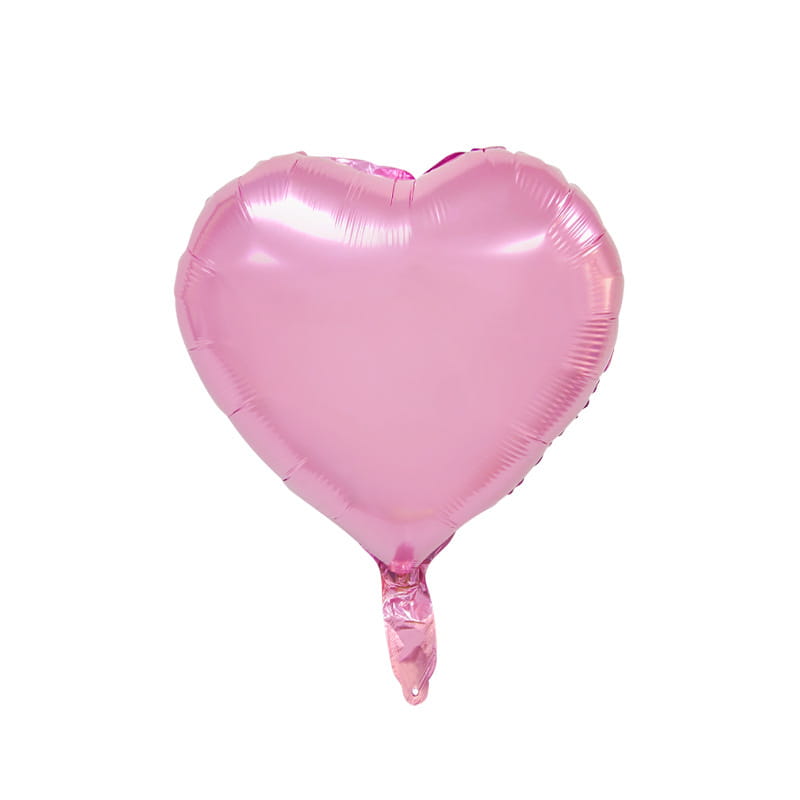 A shiny pink heart-shaped foil balloon with a metallic sheen and twisted base designed for wedding car balloon package couple decor.