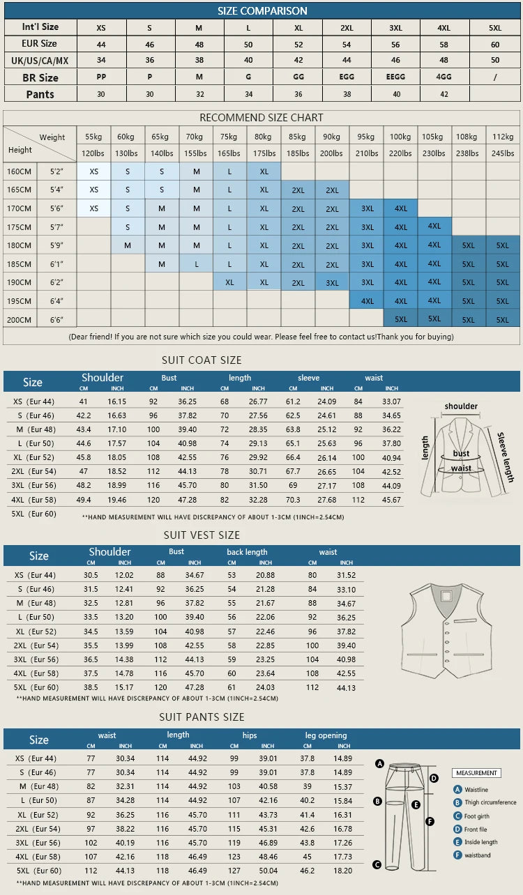 Elegant Man Suits High Quality 3 Piece (Jacket + Vest + Pants) Slim Fit Formal Office and Leisure Banquet Groom's Suit