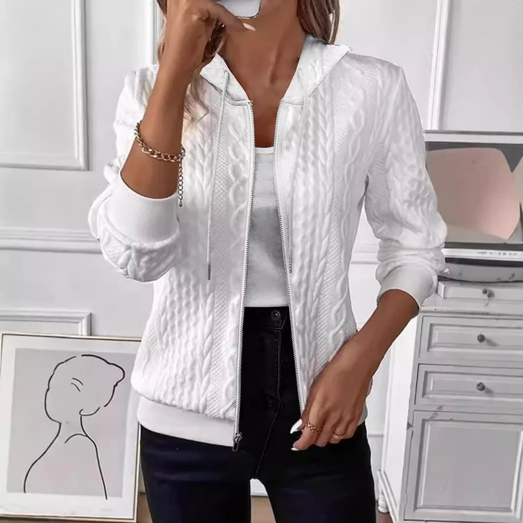 Hoodies women 2026 casual Autumn Spring solid-color long-sleeved knitted zipper hooded sweatshirt for women's clothing