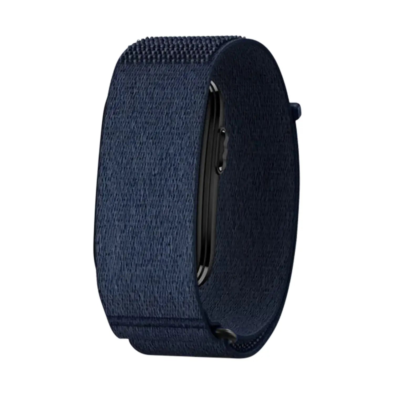 Dark blue breathable replacement strap made of woven nylon with a sleek minimalist design and metallic buckle for adjustable sport watch use.