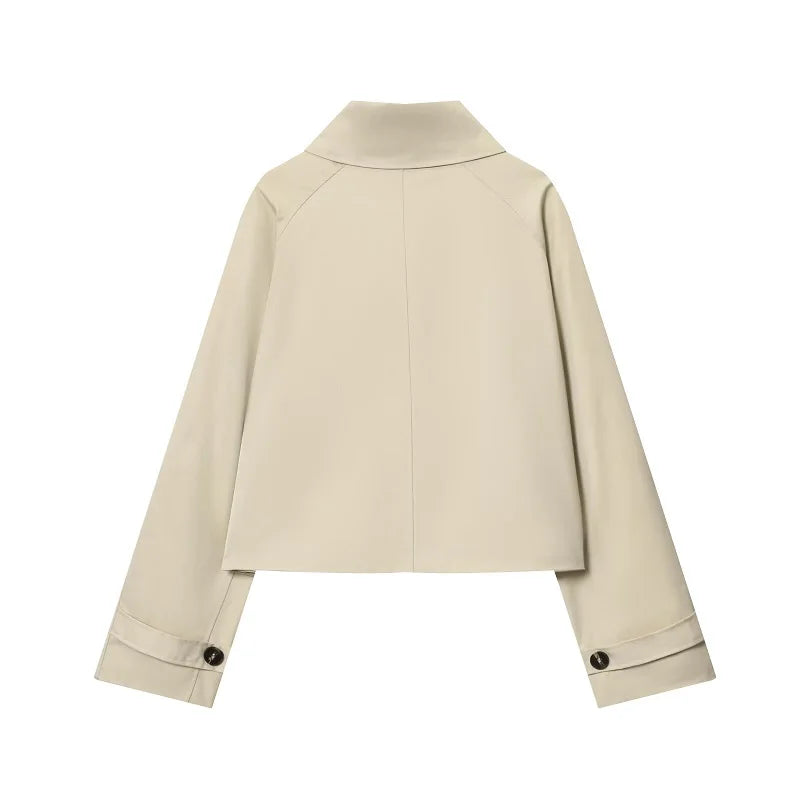 MUJER Women's Trench Coat Cropped Demi-season Jacket for Women Outerwears Short Women's Windbreaker Button Outdoor Coats Ladies