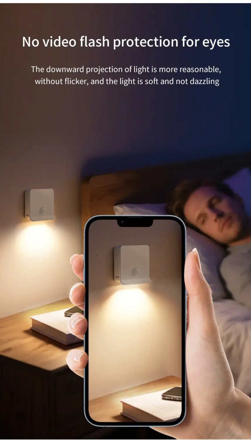 white square wall-mounted motion sensor night light with soft downward-facing illumination and rechargeable led cabinet lamp design