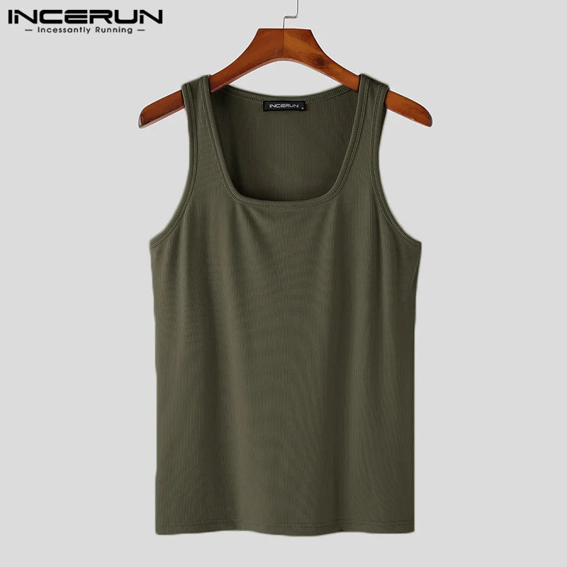 2023 Men Tank Tops Solid Color O-neck Sleeveless Streetwear Casual Male Vests Fitness Summer Workout Men Clothing S-5XL INCERUN