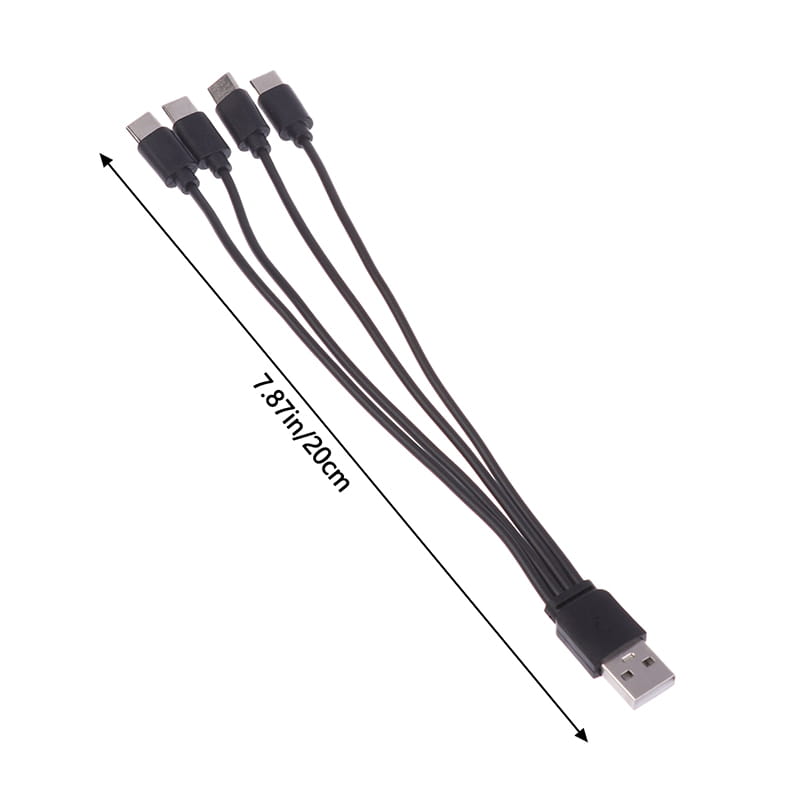 黒色のusb-aからusb-cへの4本分岐充電ケーブル（長さ20cm）で、充電ケーブル4in1 usb c急速充電セットにおける急速充電用に設計されています。