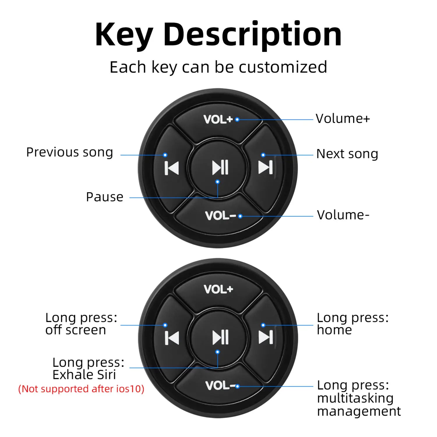 Car Steering Wheel Controller Wireless Bluetooth-compatible Remote Control Button Universal for Android IOS Car Media Volume