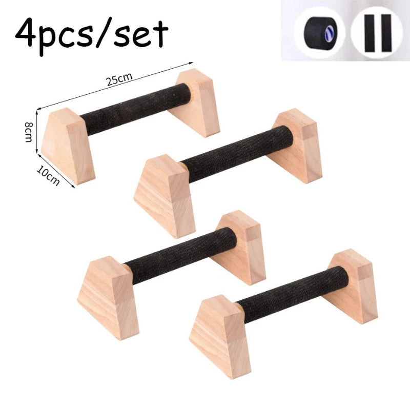 2PCS Wooden Parallettes Bars + 2PCS Accessories Set, Calisthenics Handstand Training Equipment, Push Up Stands