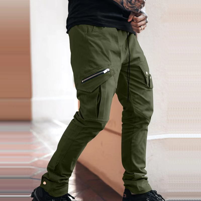 Herren-Tactical-Cargohosen in Olivgrün mit mehreren Taschen und Details mit Reißverschluss, für den Freizeitgebrauch ausgelegt