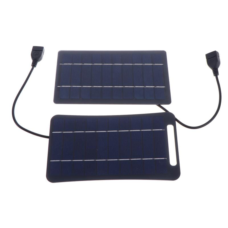 Flexible dark blue solar panel charging panel with integrated usb cables and connectors designed to help hikers stay connected during outdoor activities.