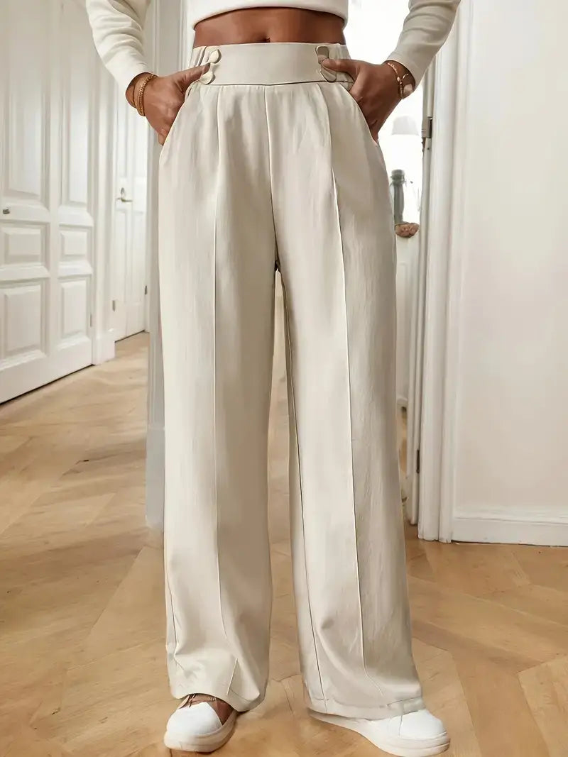 Women's High Waist Wide Leg Pants - 2025 New Flowy Floor-Length Trousers, Minimalist Straight Fit Lounge Pants with Elastic Wais