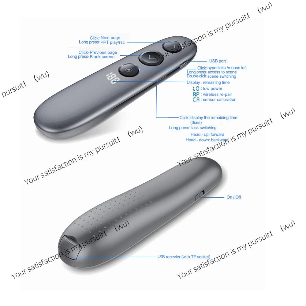 H100 Wireless Presenter Remote with Air Mouse TF Card Spotlight PPT Powerpoint Pen Pointer Presentation for Meeting Teaching