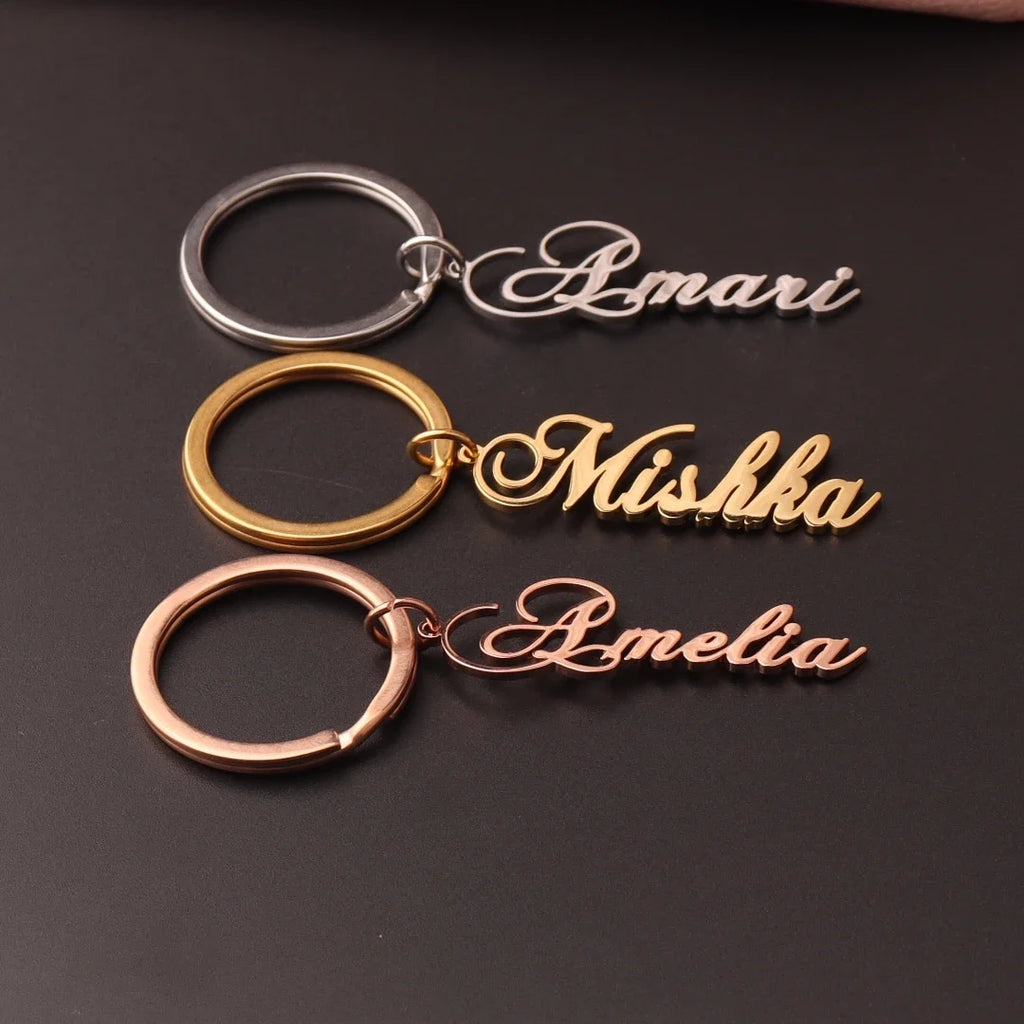 Personalized Name Custom Keychain Men Women Stainless Steel Name Keychains Customized Letter Logo Key Chain Jewelry Gift